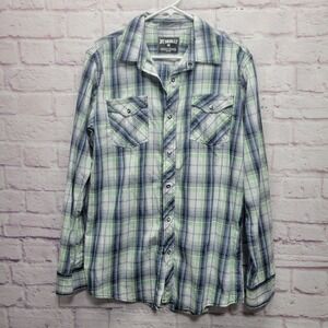 Skully Plaid Pearl Snap‎ Western Shirt Size M Long Sleeve Western Cowboy Rodeo